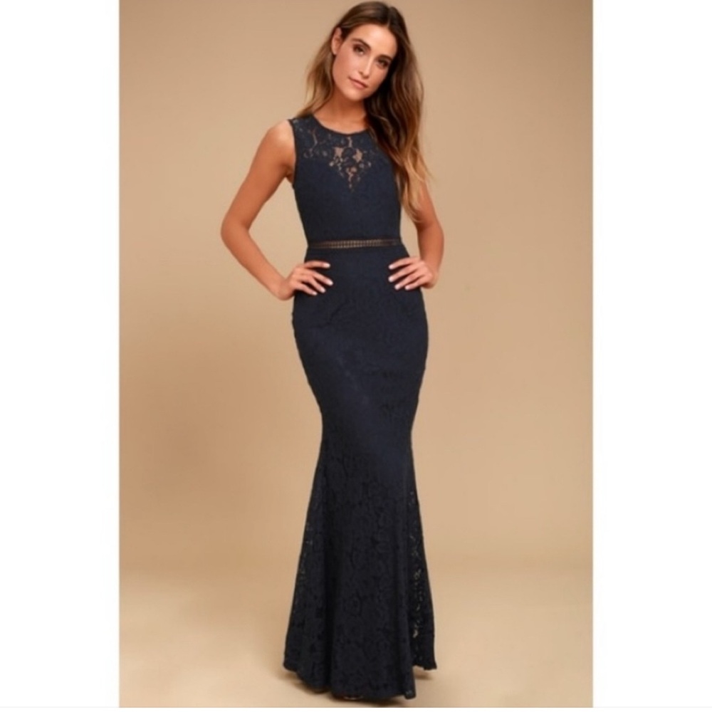 Music of the Heart Navy Blue Lace Maxi Dress Size small